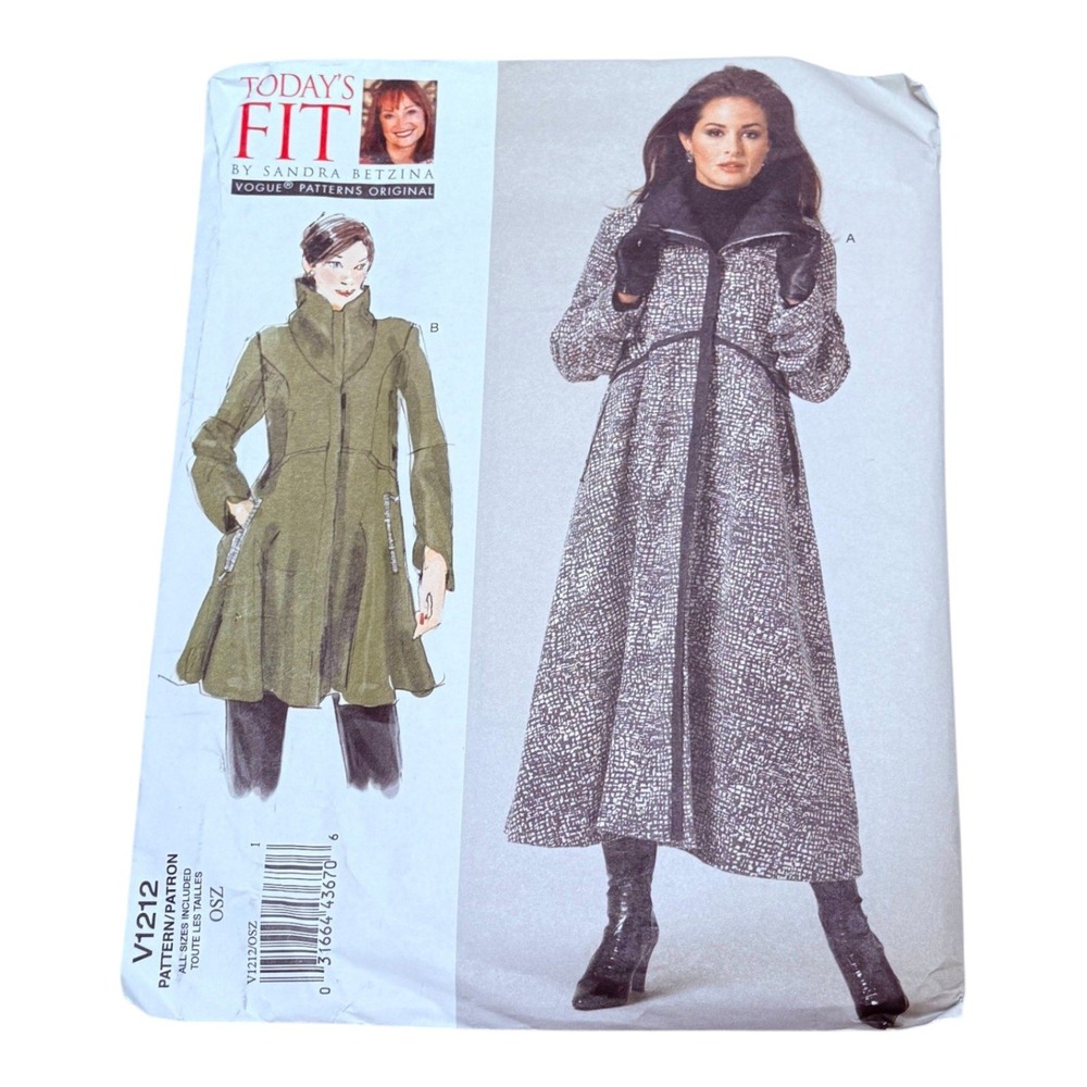 Vogue Sandra Betzina V1212 Misses Coat OSZ Today's Fit Sewing Pattern New Uncut